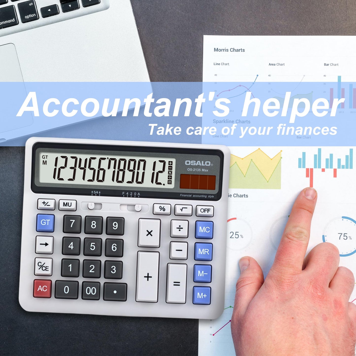 Desktop calculator accounting Extra large LCD display Big button pocket calculator 12-digit electronic solar desktop calculator (OS-2135)