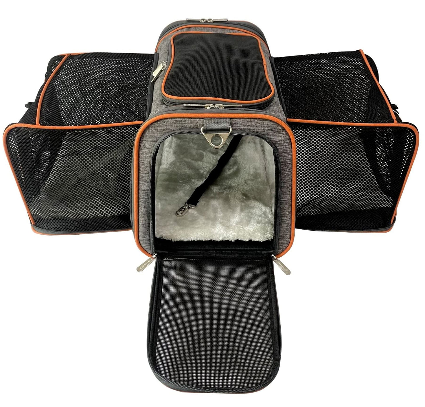 Mr. Peanut's Double Expandable Pet Carrier, airline approved, soft-sided, Diamond Series, self-locking zippers, plush fleece bedding