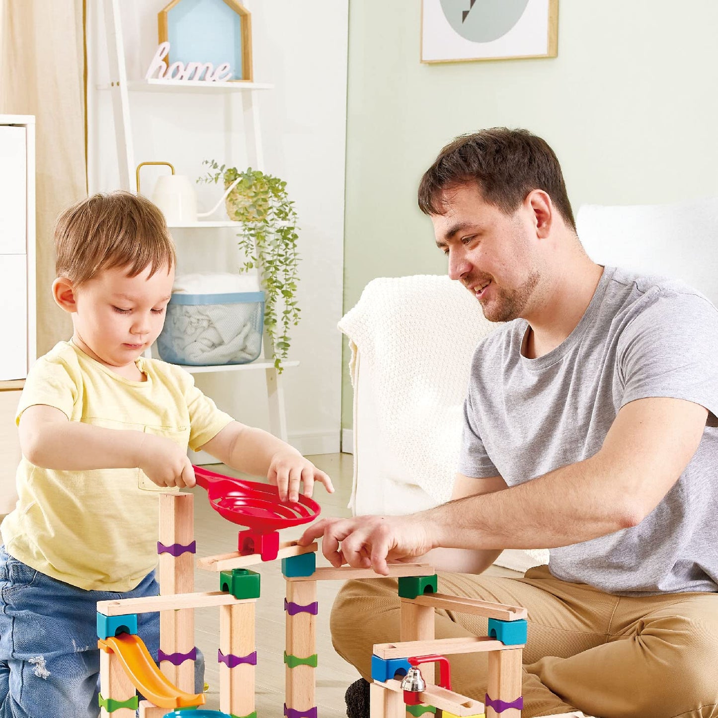 Hape Marble Run, construction toy made of FSC wood, ball track for ages 3 and up, $110.