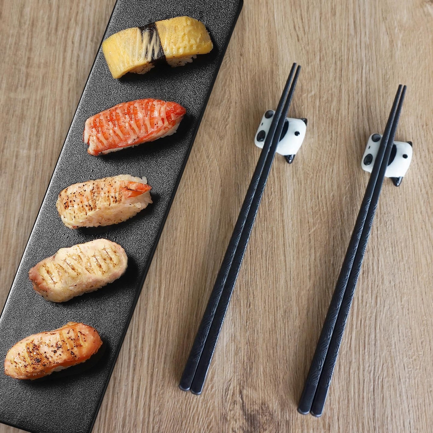 Reusable fiberglass chopstick set with panda design - 2 pairs of dishwasher-safe chopsticks + ceramic rest - elegant Chinese gift