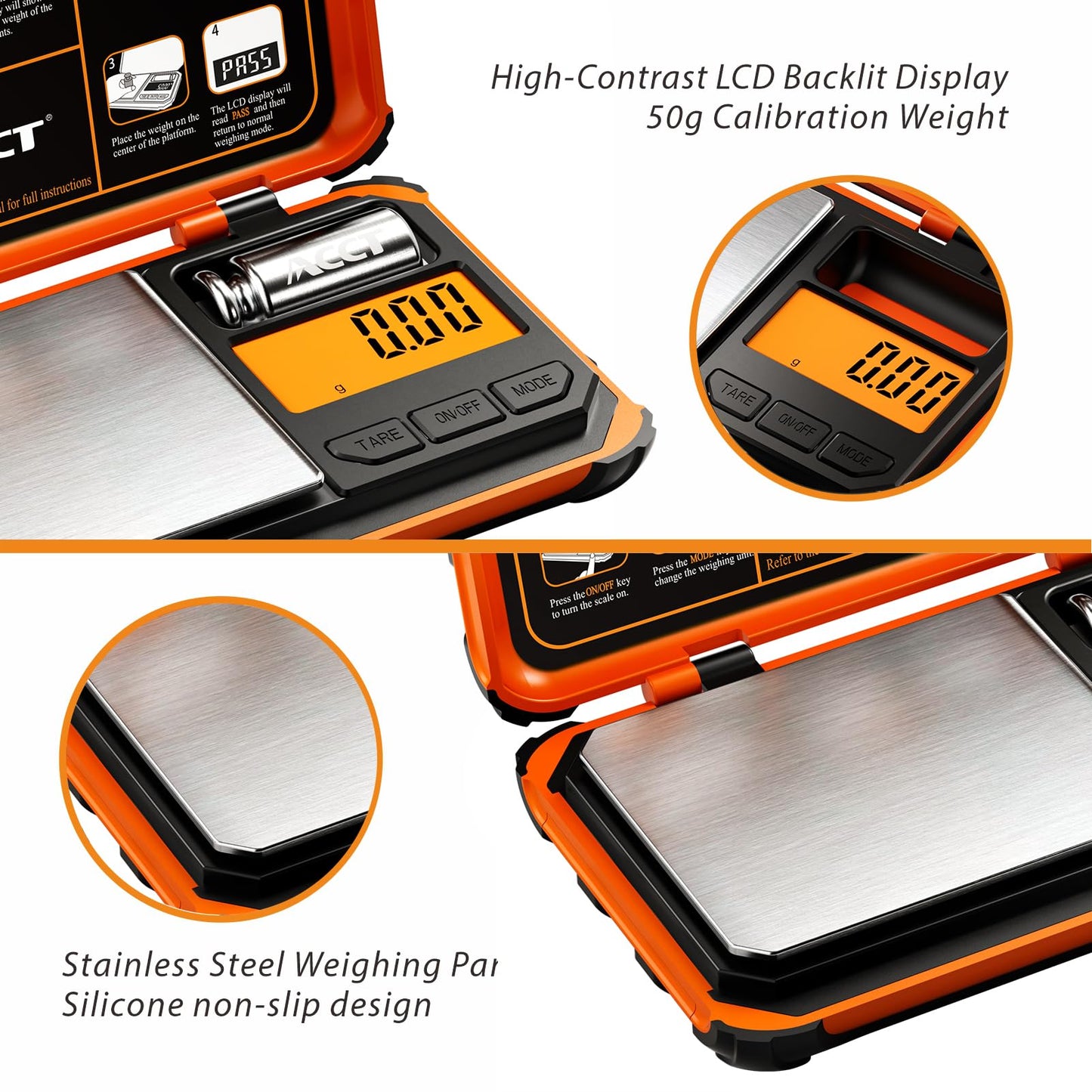 ACCT Precision Pocket Scale, 200g x 0.01g, Jewelry Gram Scale, LCD Display, One-Click Conversion, 6 Units, Mini Scale for Food/Powder/Herbs/Coins (including Battery)