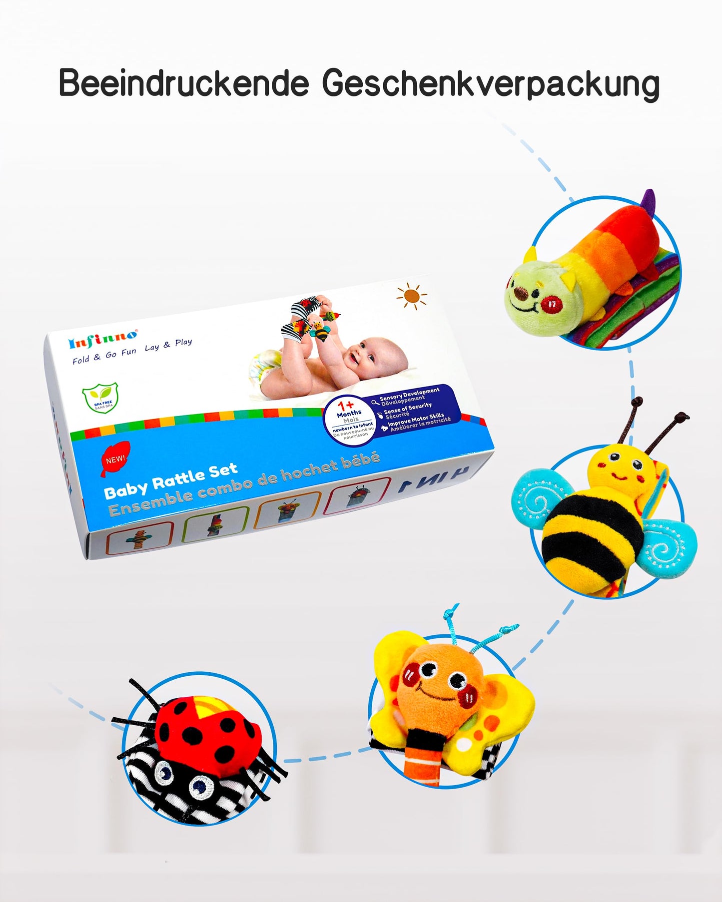 Infinno wrist rattle socks and footfinder baby toys, baby educational toys for newborn boys and girls 0-12 months, baby gifts for baby shower, baby birthday.