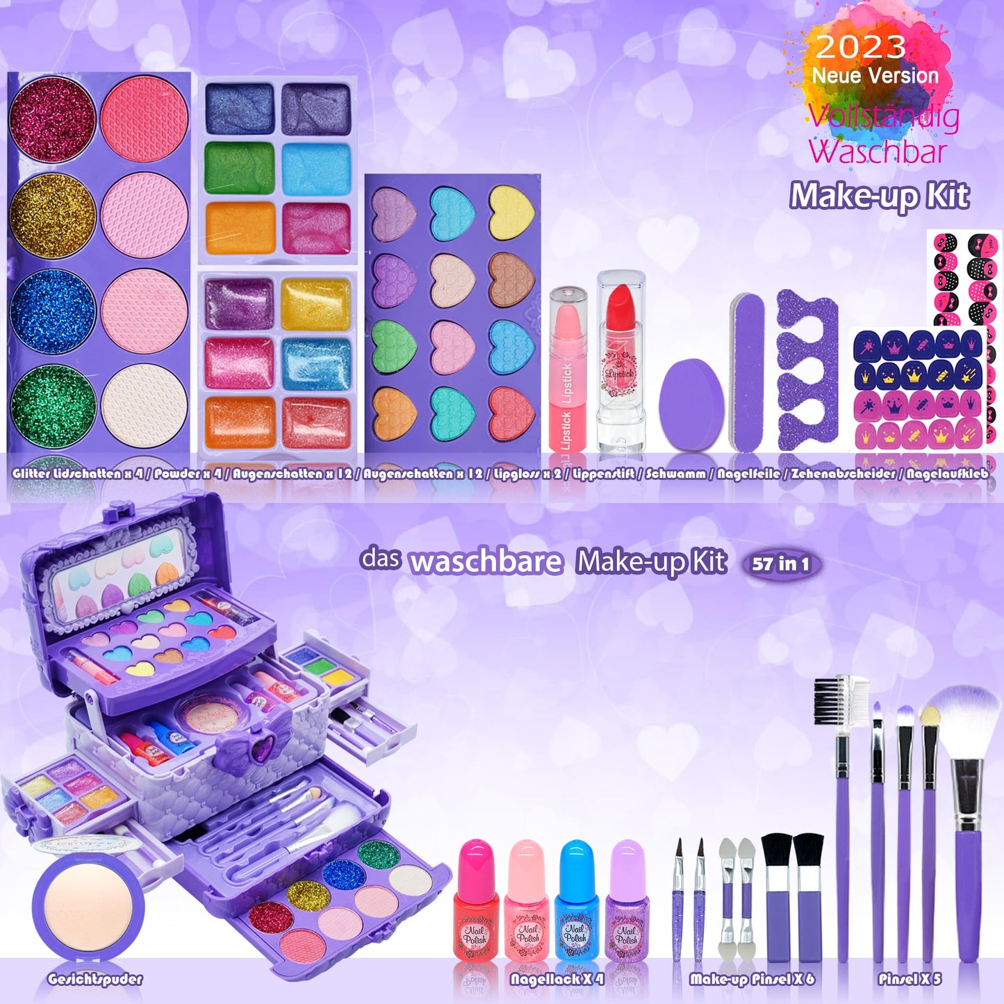 Children's makeup set - Kids makeup kit, girls' makeup case toy, Halloween Christmas birthday gifts for girls aged 4-12 years old Purple...