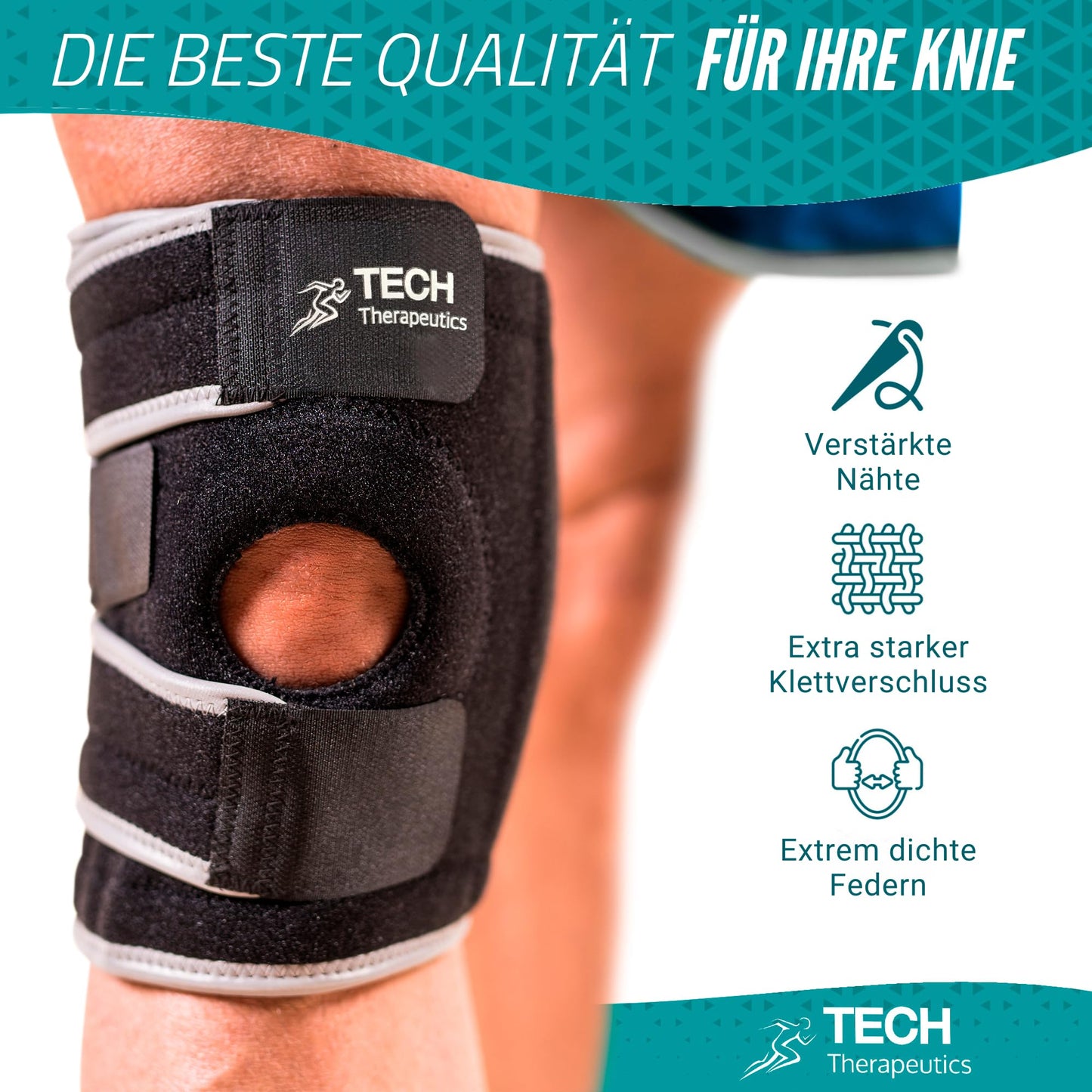 Tech Therapeutics adjustable knee brace for women and men - knee orthosis for meniscus and patella, knee brace for support with side stabilizers, knee support for joint pain relief and arthritis