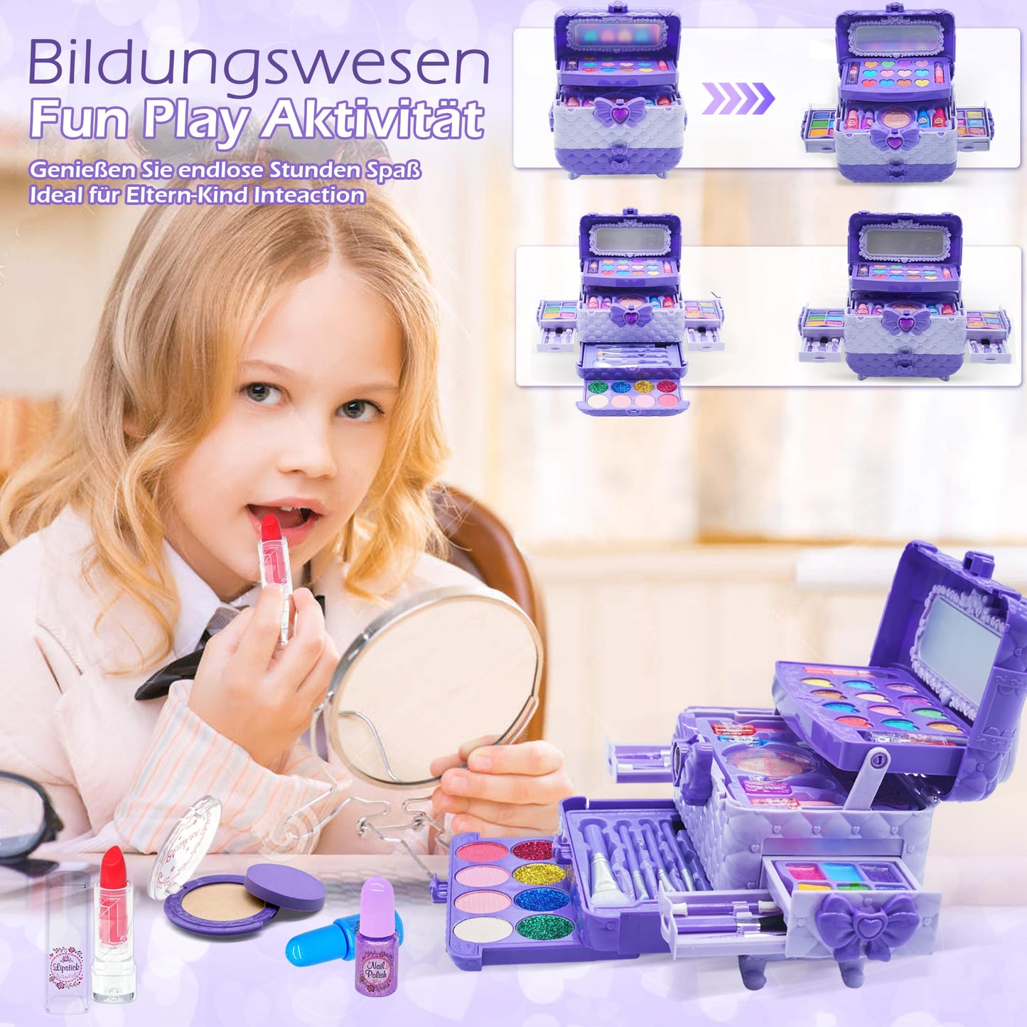 Children's makeup set - Kids makeup kit, girls' makeup case toy, Halloween Christmas birthday gifts for girls aged 4-12 years old Purple...