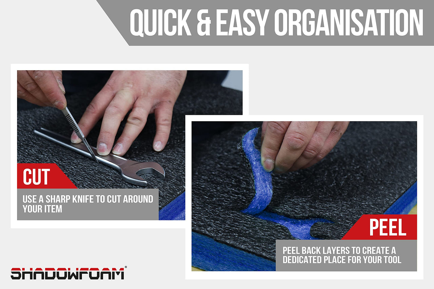 Shadow Foam Medium Sheet - 1000mm x 500mm | Cut and Peel Foam for Toolbox Organization (50mm, Blue)