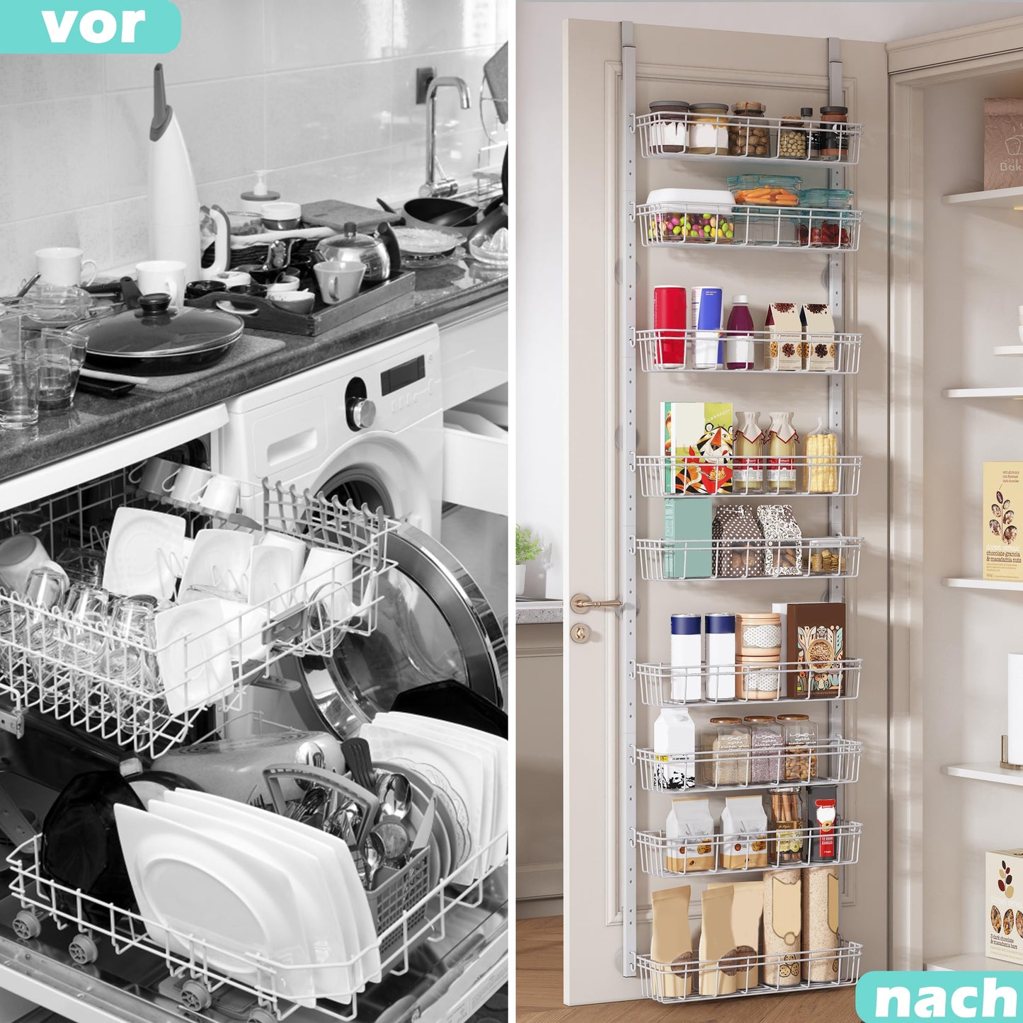UMDONX 9-tier metal over the door organizer, hanging door organizer, door organizer hanging organizer for bathroom, kitchen, pantry (white)