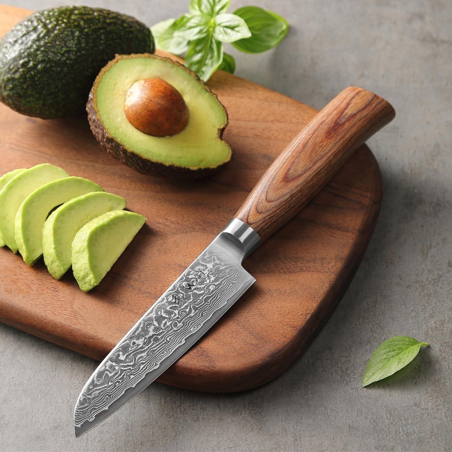 Wakoli EDIB Pro Damascus Santoku Knife | 11 cm blade made of 67 layers of Damascus steel with VG10 core | Pakkawood handle | Santoku knife for vegetables, fruits & meats | Kitchen knife in gift box