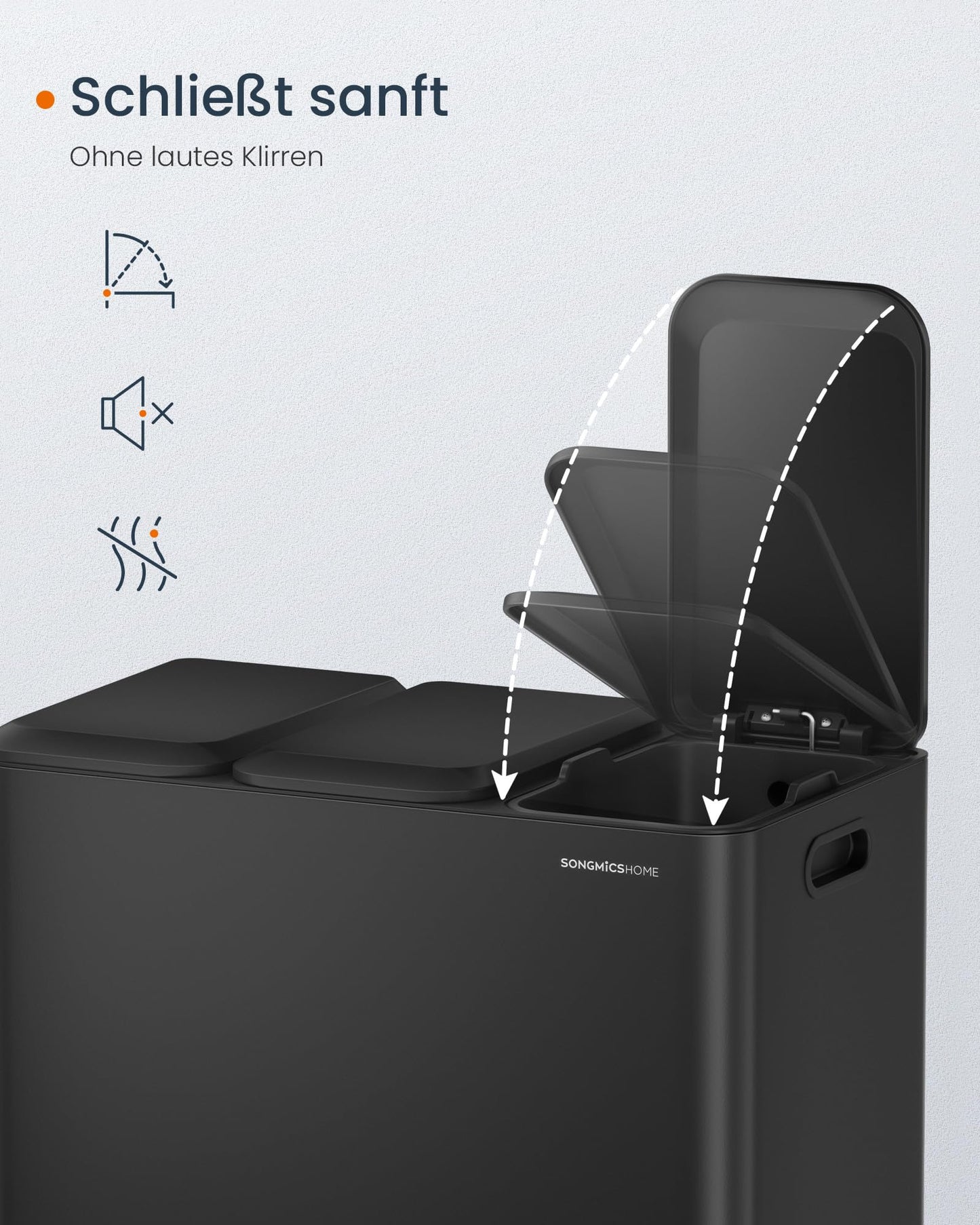 SONGMICS HOME Kitchen Trash Can, 3 x 15 L Compartments, Waste Bin with color-coded pedals, Recycling System, with lids and inner buckets, Steel, ink black LTB740B02V1