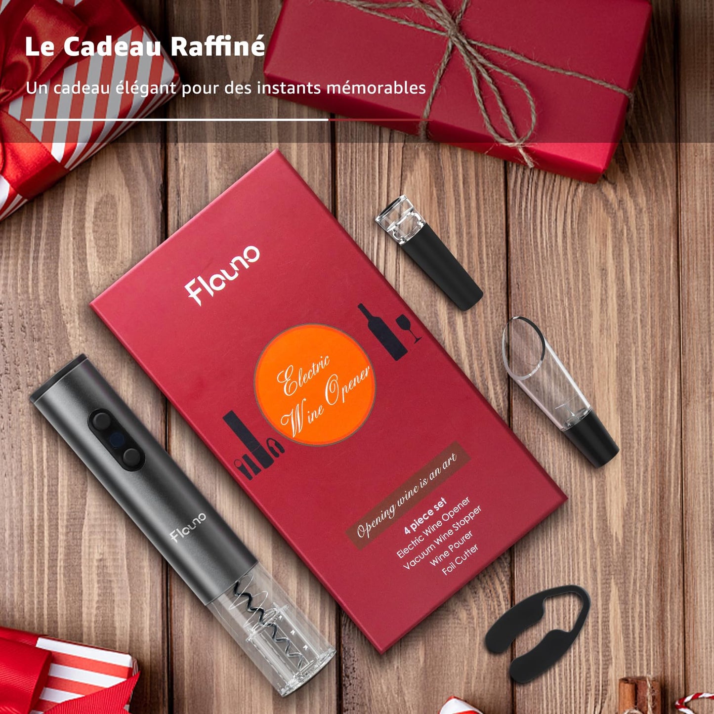 Flauno Electric Corkscrew Wine Set - Automatic Bottle Opener, Wine Foil Cutter, Decanter Spout with Aerator, and Vacuum Wine Stopper - The Perfect Gift for Wine Lovers