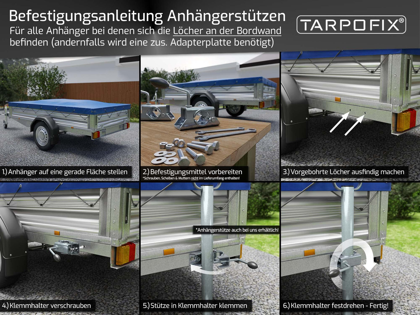 Trailer support wheel holder made of galvanized steel | Clamp holder for trailer support wheel & stands | Extremely strong support wheel holder for Ø 48mm trailer support | 4 pieces