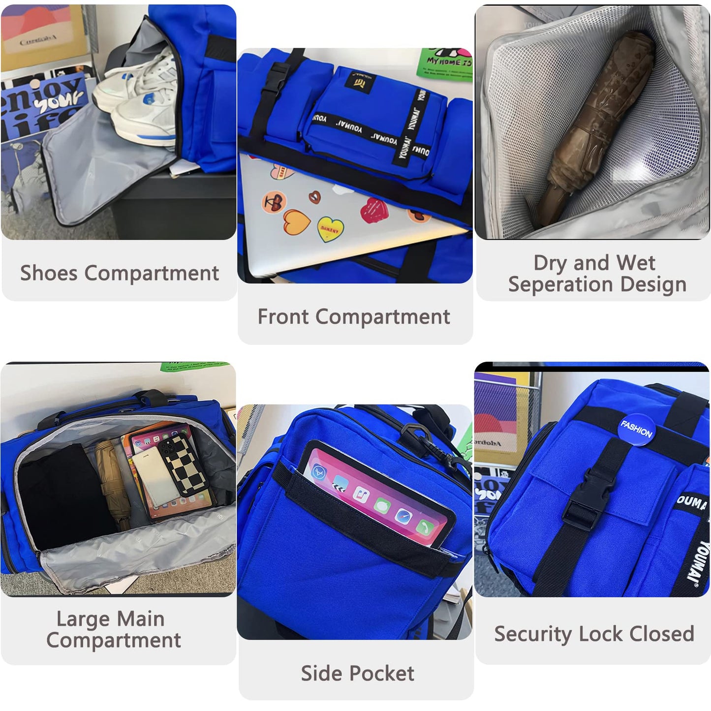 Large sports bag - HERROOI 55L sports backpack with shoe compartment wet compartment week waterproof duffle bag swimming bag for women men sports fitness gym sauna football & travel, gray