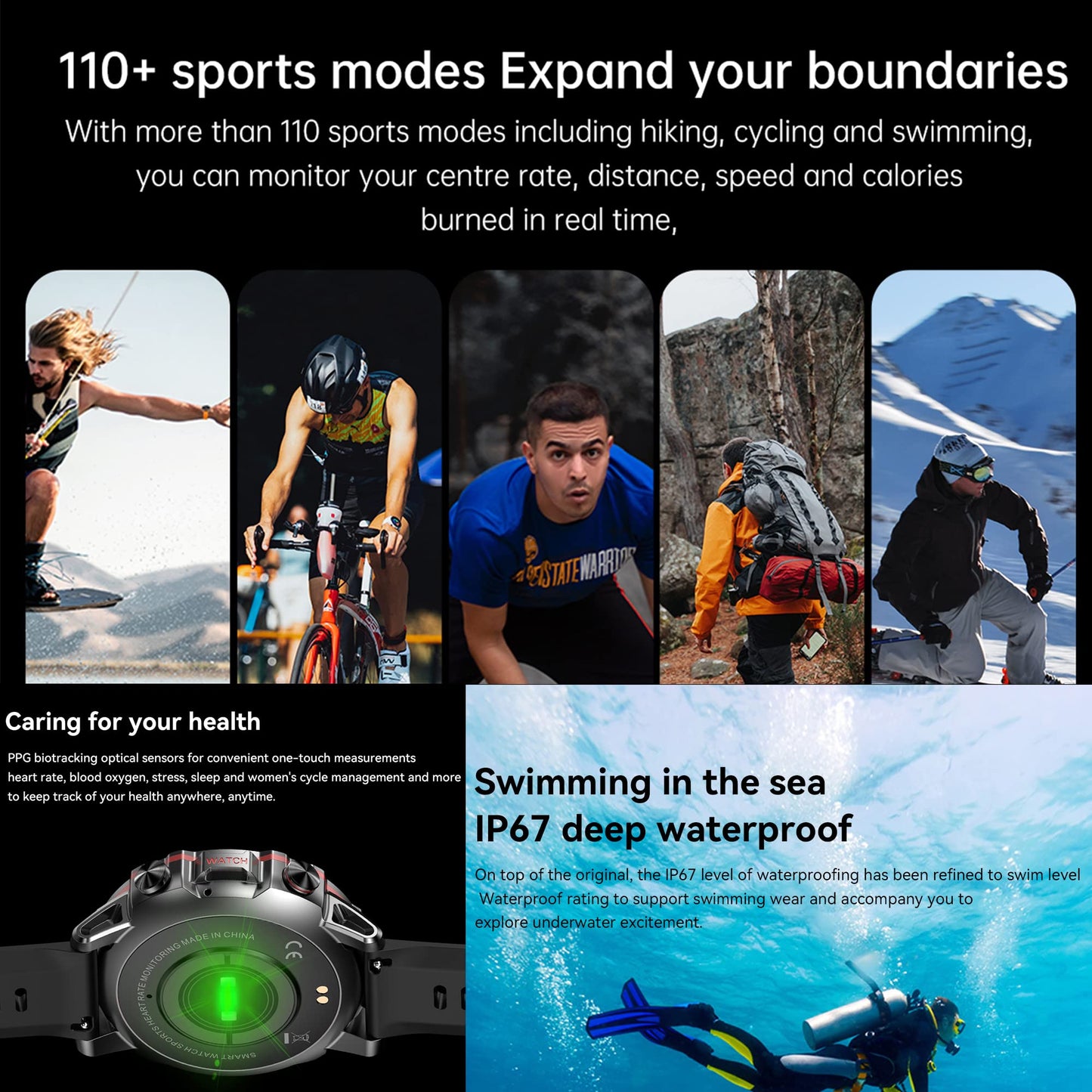 Men's smartwatch with phone function, 1.43 inch HD full touchscreen, 5ATM with 110+ sports modes, fitness tracker, sleep monitor, pedometer, message reminder, heart rate monitor for Android iOS (Silver)
