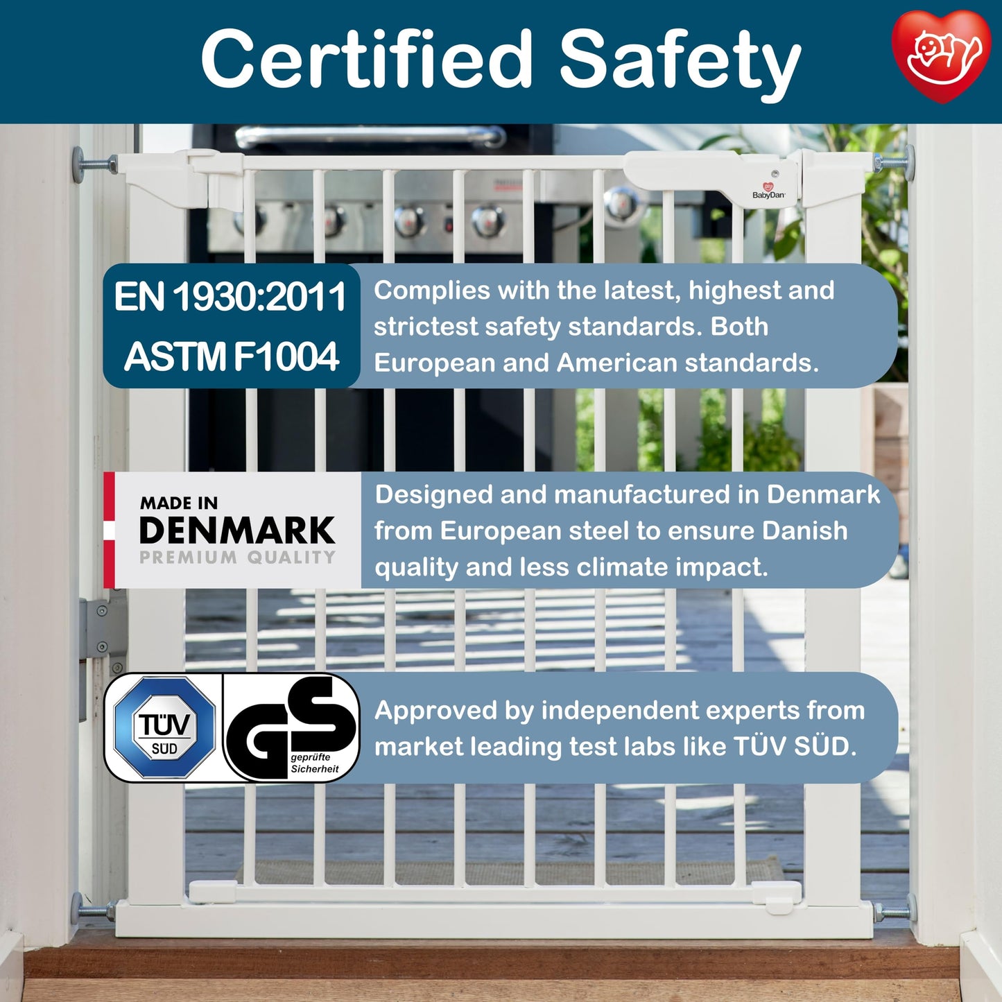 BabyDan Premier, extra wide pressure mounted stair gate, 112-119.3 cm, door gate/barrier/baby gate/safety gate, metal, white, Made in Denmark (dog gate)