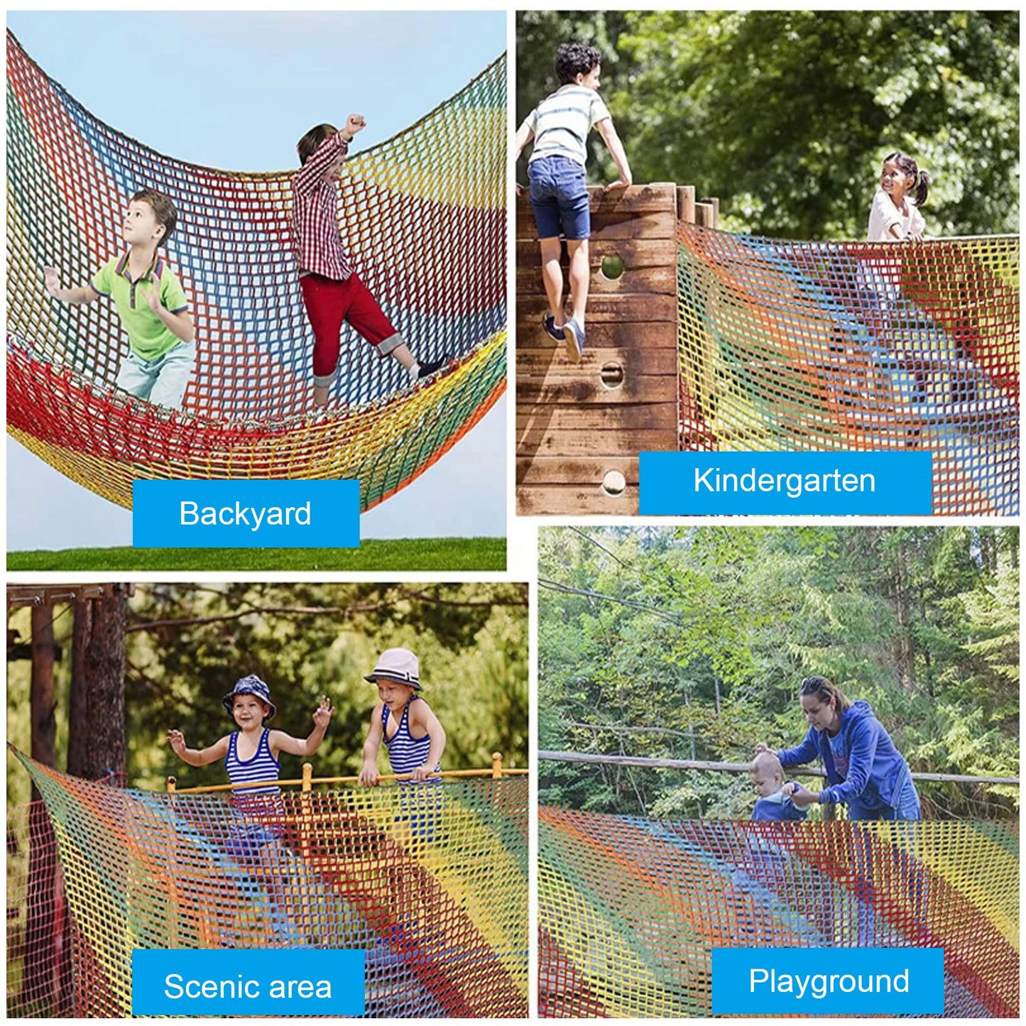MENAYODA Climbing Net Playground, Heavy Duty Double Layer Safety Net Kids Climbing Frame Swing, Climbing Net Kids Fall Protection Net for Playground Outdoor Indoor Garden
