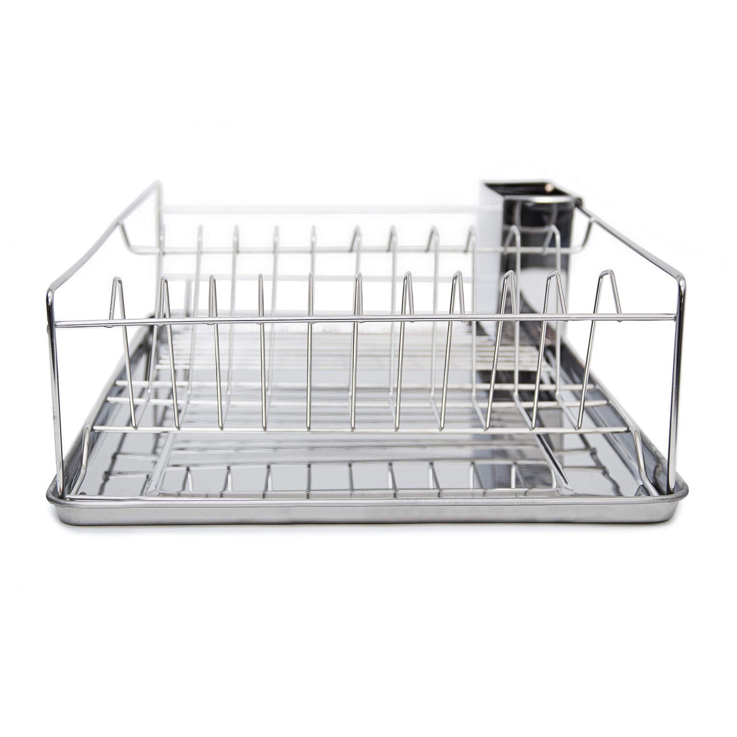 Relaxdays XL stainless steel dish rack LxWxH approx. 13 x 18.9 x 4.7 inches Draining rack for plates and cups Dish basket with cutlery holder and drip tray Shiny dish rack for your kitchen, silver