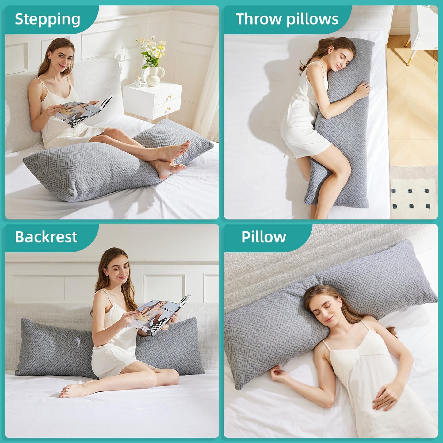 NOFFA Side Sleeper Pillow 39 x 137 cm Long pillow for side sleepers with shredded memory foam Pregnancy pillow Viscoelastic foam body pillow with cover, adjustable filling