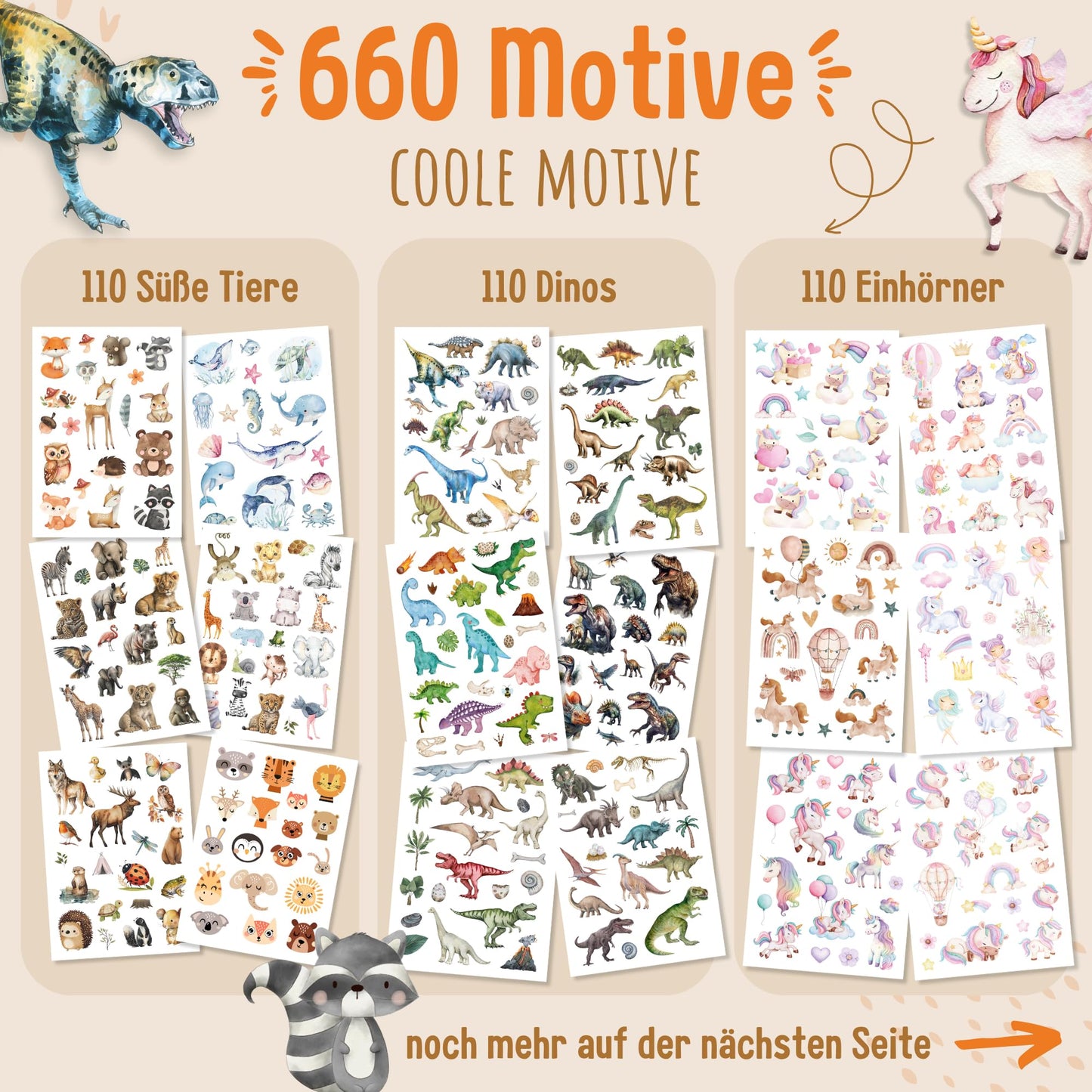 MyBaby123 660 hypoallergenic kids tattoos with dinos, dinosaur tattoo for kids, children tattoos for sticking, vegan & made in Germany (6-pack - mix designs)