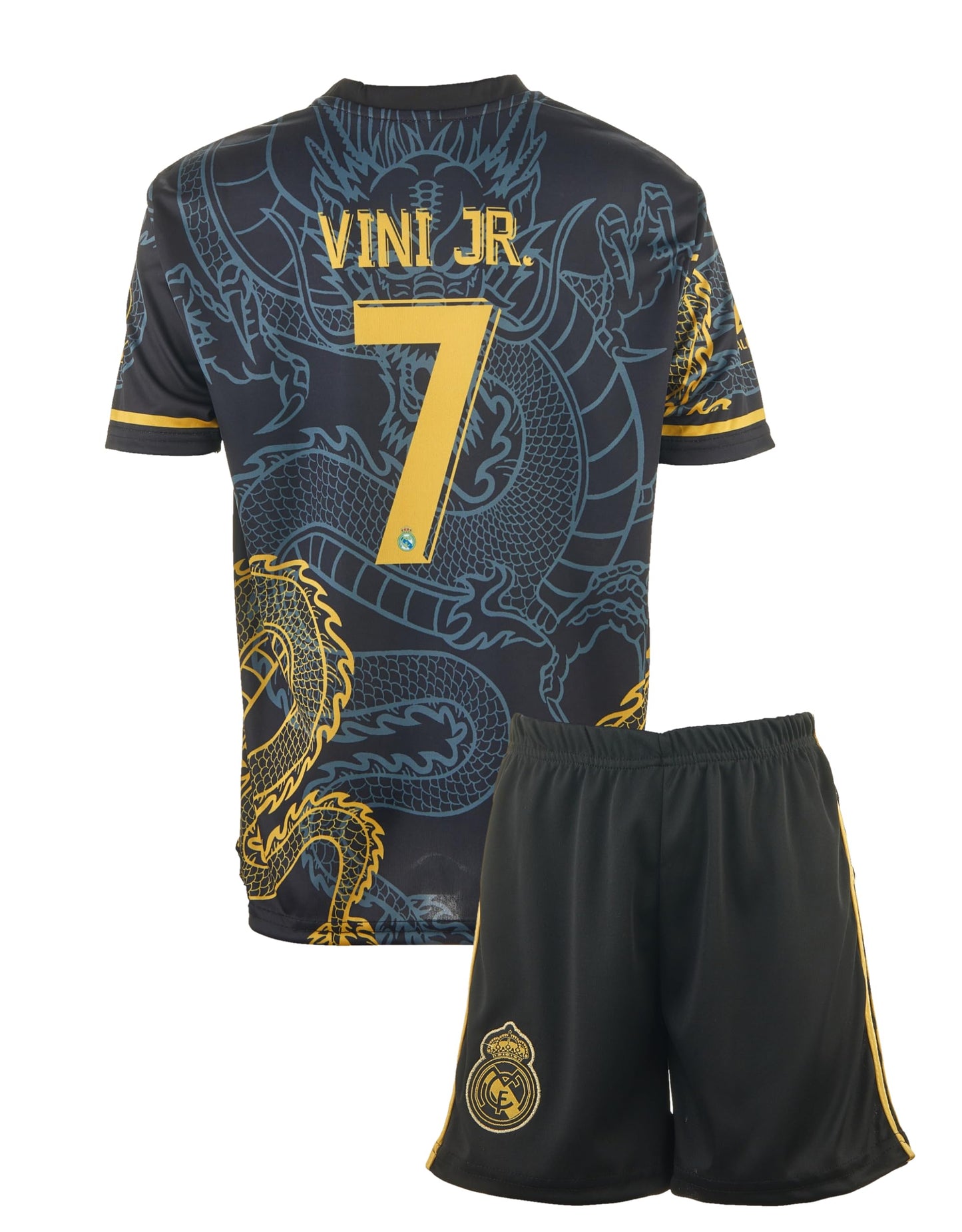 Amdrabola Madrid Vini Jr. #7 Dark Blue Dragon Soccer Kids Jersey, Special Design, Soccer, Limited Edition, Comes with Shorts, Vinícius Júnior (140, Dark Blue)