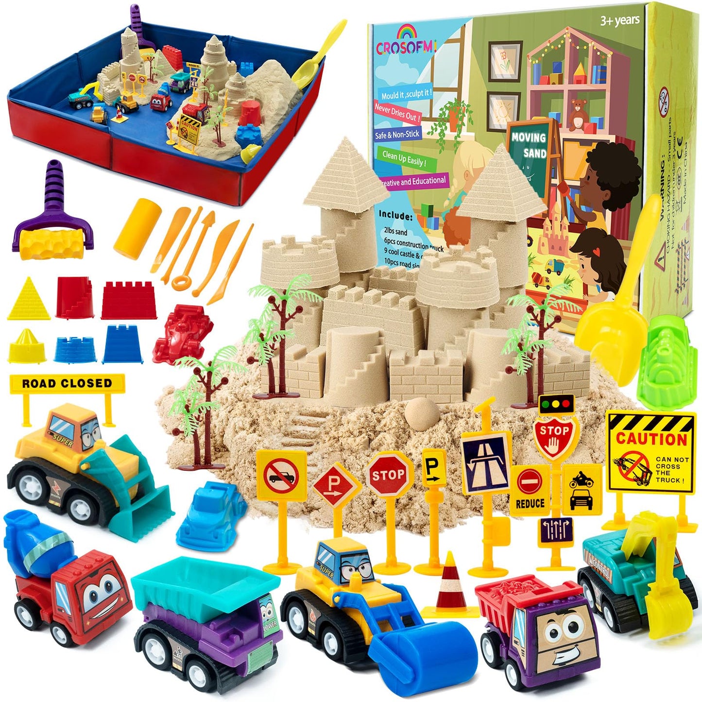 CROSOFMI Magic Sand For Kids Set Play Sand Foldable Sandbox for Boys Girls 3 4 5 6 7+ Years Old