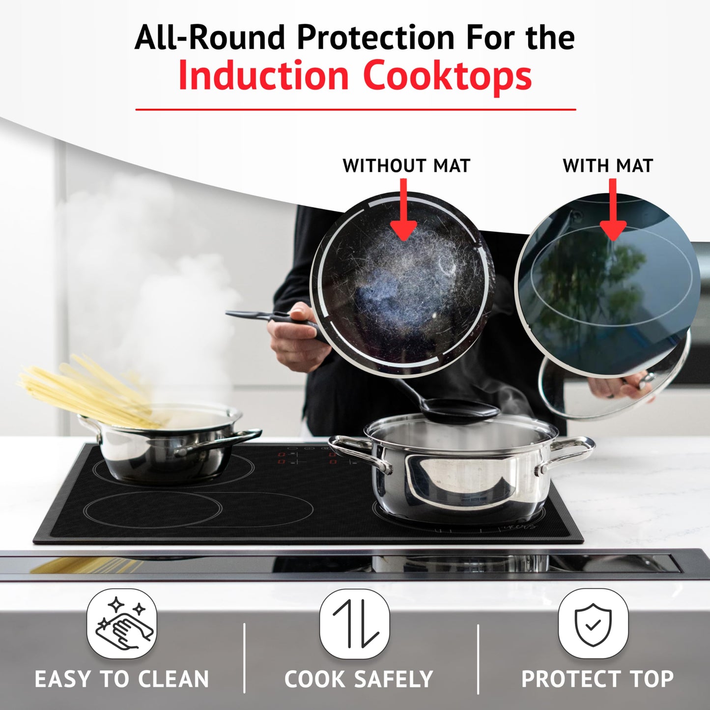 HomeMakers Translucent Induction Cooktop Protection Mat | Large 61x53 cm (Magnetic) kitchen mat protects cooktops from scratches | Heat resistant stove cover | Multifunctional silicone mat