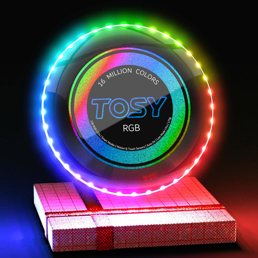 TOSY Flying Disc - 16 million RGB colors, bright, smart modes, automatic light-up, rechargeable, ideal for birthdays, Easter, men/boys/kids, 175g Frisbee
