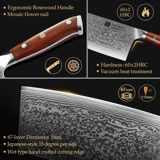 XINZUO Cleaver Knife 18cm Chinese Chef Knife, High Quality Professional Chopping Knife Sharp Blade Kitchen Knife, Gift box, with Rosewood Handle - Yu Series