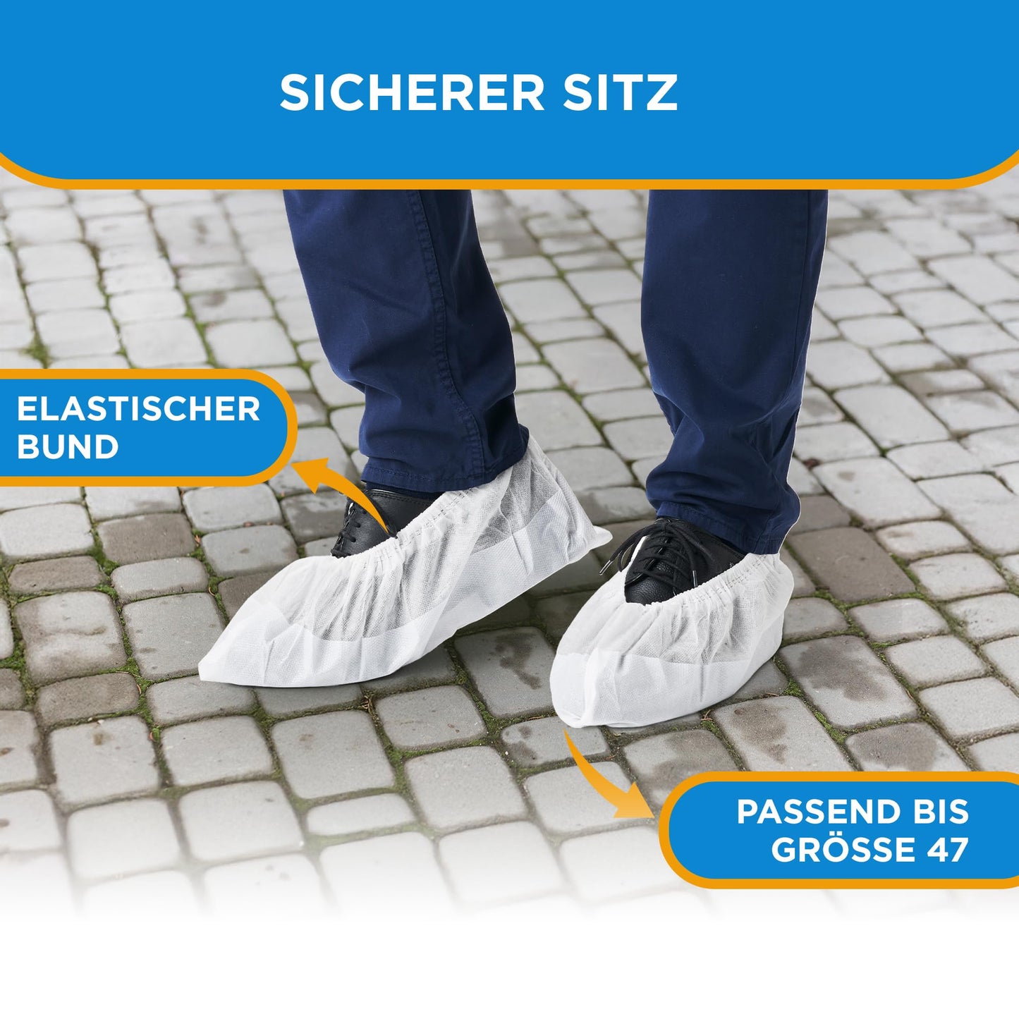 ISC Hygiene & Safety 150x waterproof blue-white shoe covers from Overshoes Reinforced Extra Strong >9g - non-slip shoe covers - one size fits all, disposable reusable galoshes