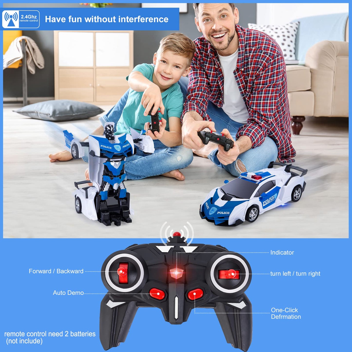TheDTOY Transformer Toy Remote Control Car for Kids Ages 4-12, 2.4GHz Transforming RC Robot Car, Toy Car Gifts for Boys Girls (Blue)