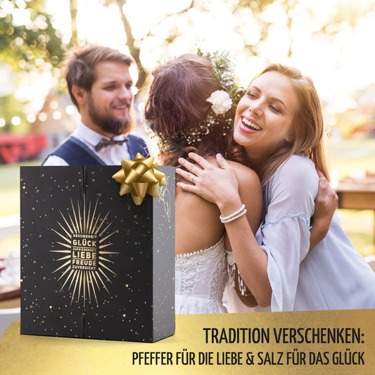 BUTLERBELL® Salt and Pepper Mill Set with Coasters in Luxury Gift Box, perfect as a wedding gift | Wedding presents for the couple | Housewarming gift