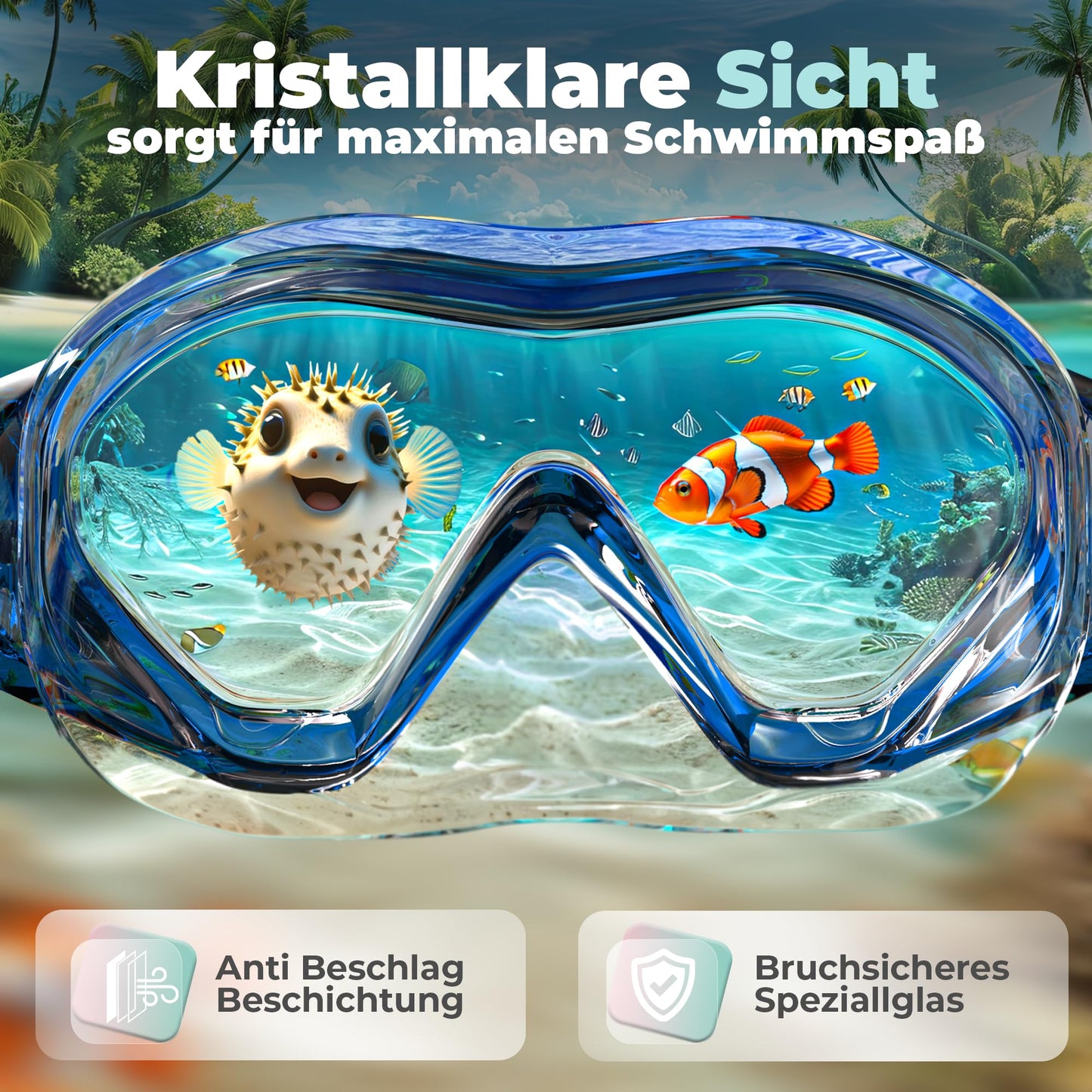Kidverse Kids Diving Mask with Nose - Panoramic Kids Diving Mask - Swim Goggles with Nose for Girls & Boys - Waterproof Child Diving Mask