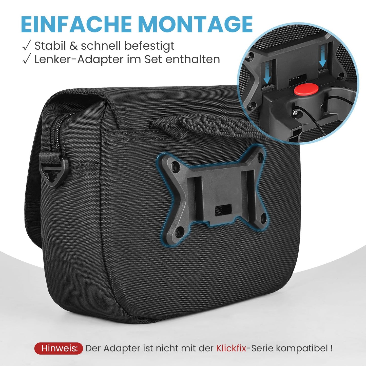 GXCROR handlebar bag for bikes 5L with adapter, phone holder, shoulder strap, quick release, water-resistant handlebar bag for urban commuters, traveling.