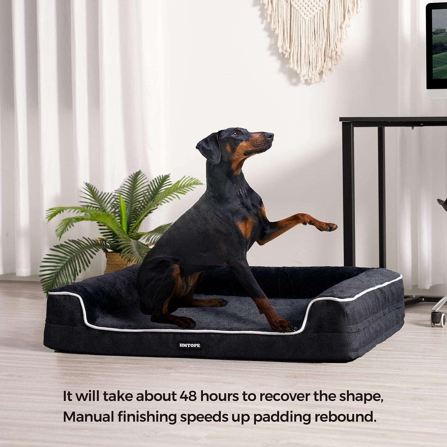 HMTOPE Orthopedic Dog Bed, Dog Sofa, High Edge, Dog Pillow, Dog Basket, Detachable and Washable, Large Dogs & Medium Dogs-120x85x22cm, Gray