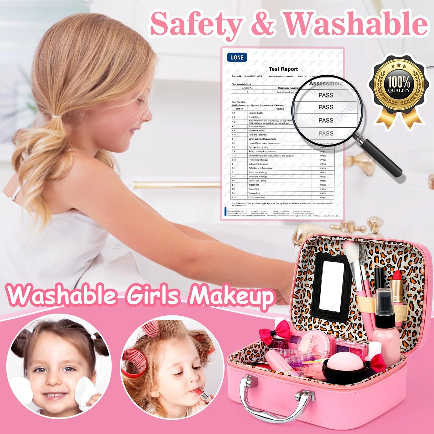 Flybay kids makeup set for girls, washable makeup for children, makeup case for girls, elementary school kids makeup kit, birthdays, Christmas gifts for kids 3, 4, 5, 6, 7, 8, 9, 10 years old.