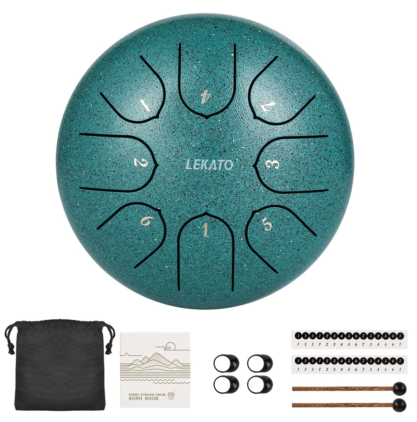 LEKATO Steel Tongue Drum, 6-inch 8 Tone Tongue Drum Percussion, Steel Pan Sound Percussion Hand Pan Drum for Meditation Yoga Sound Healing, Green