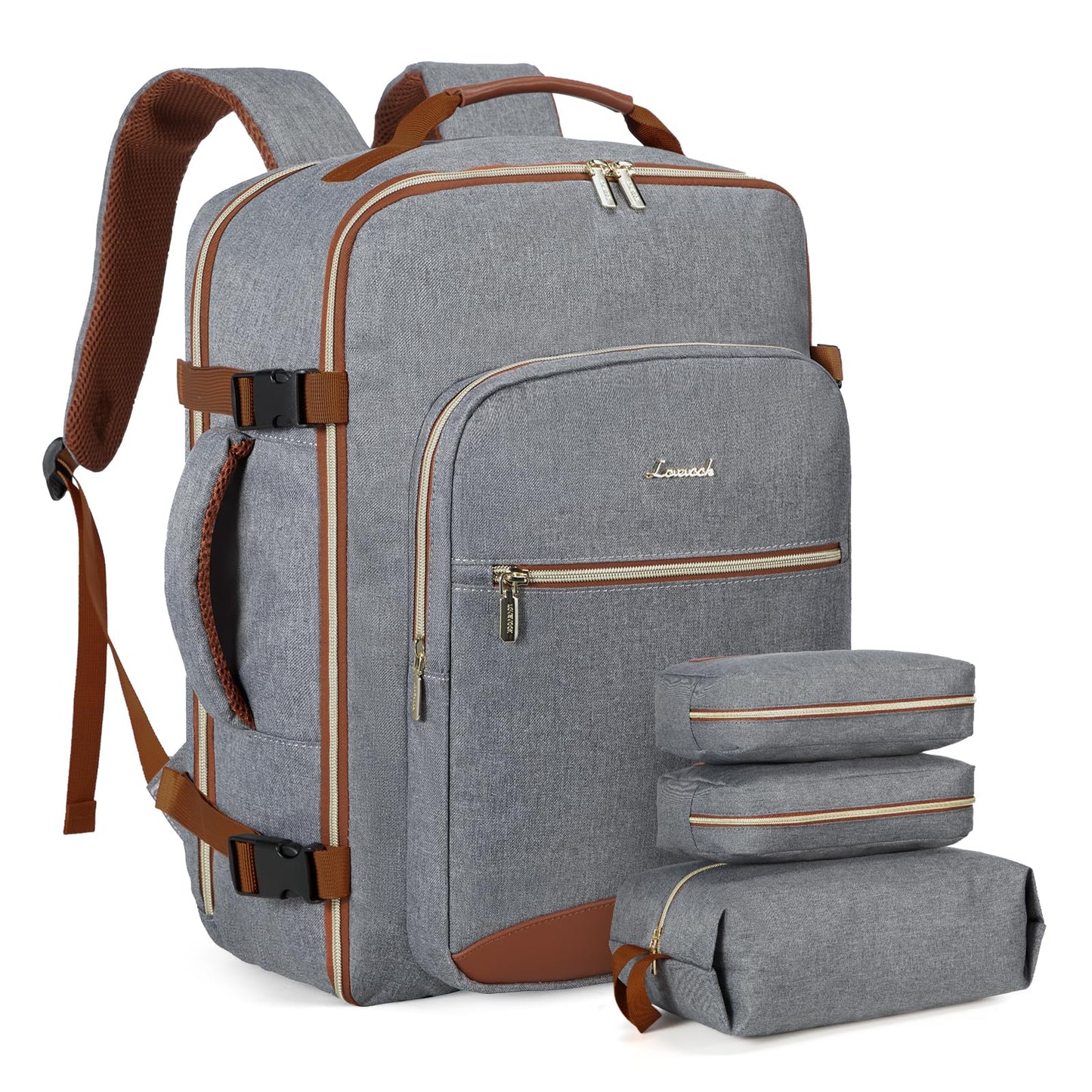 LOVEVOOK carry-on backpack, 40L large travel backpack for women, airplane suitcase travel backpack, waterproof duffel with 17-inch laptop compartment for travel, business trip, weekend hiking, gray.