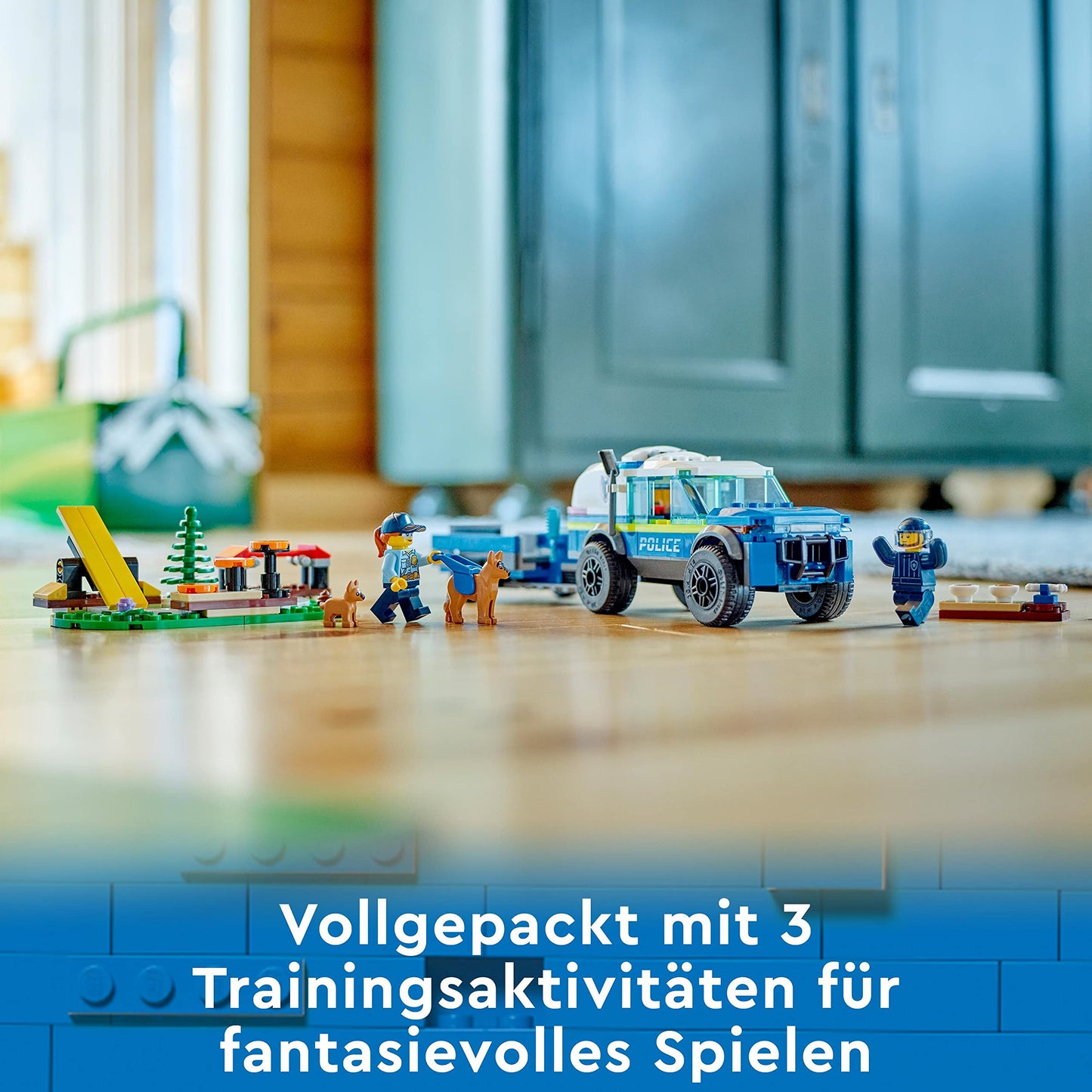 LEGO 60369 City Mobile Police Dog Training, police car toy with trailer, dog and puppy figures, animal set for kids 5 years and up.