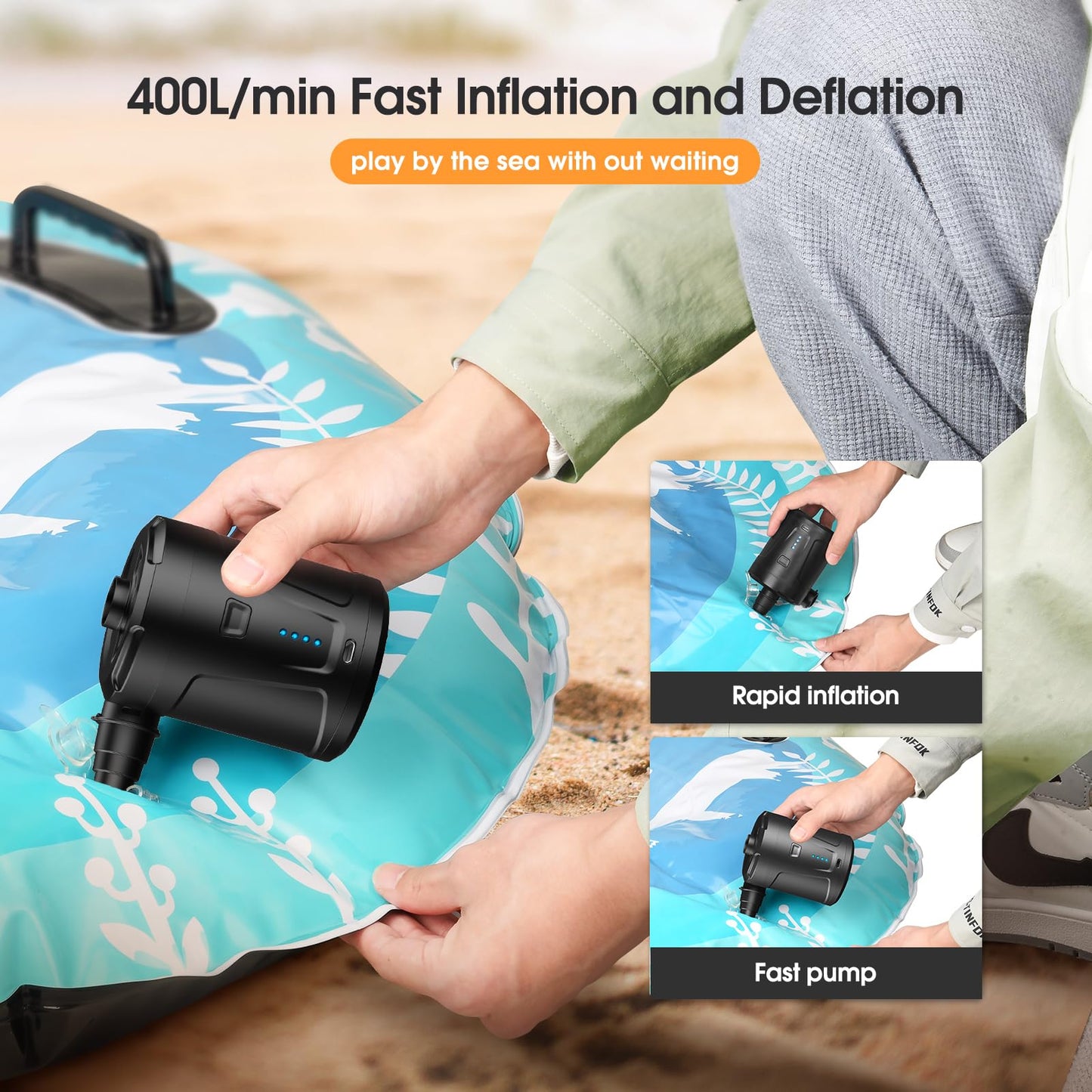 SUPPOU SUPPOU Electric Air Pump, 5200mAh, portable air pump with fast inflation/deflation, rechargeable electric pump with 3 nozzles for kids paddling pool, swimming pool, air mattress.