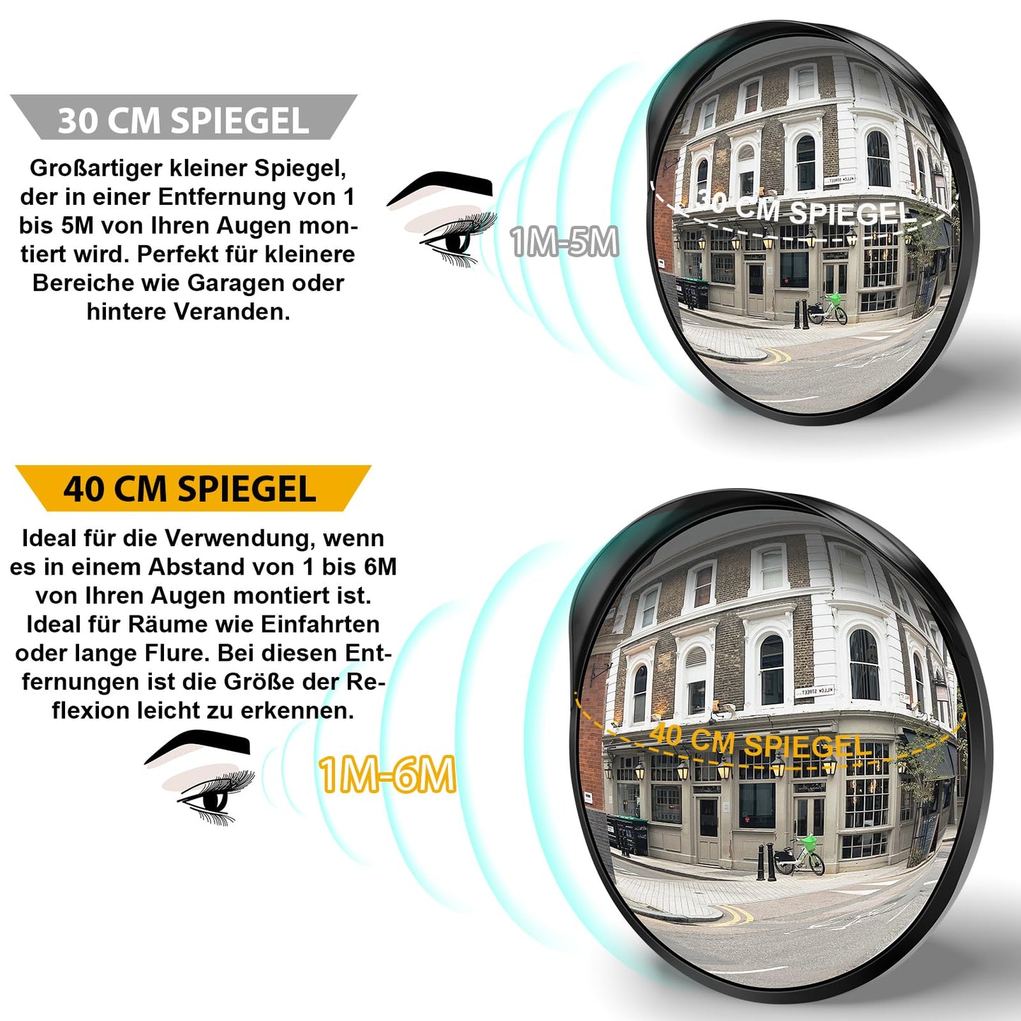 Angooni 2 PCS 40 cm PC Convex Traffic Mirror, Adjustable Wide Angle Safety Mirror, Garage Mirror, Acrylic Round Traffic Mirror (Supports Indoor and Outdoor Use)