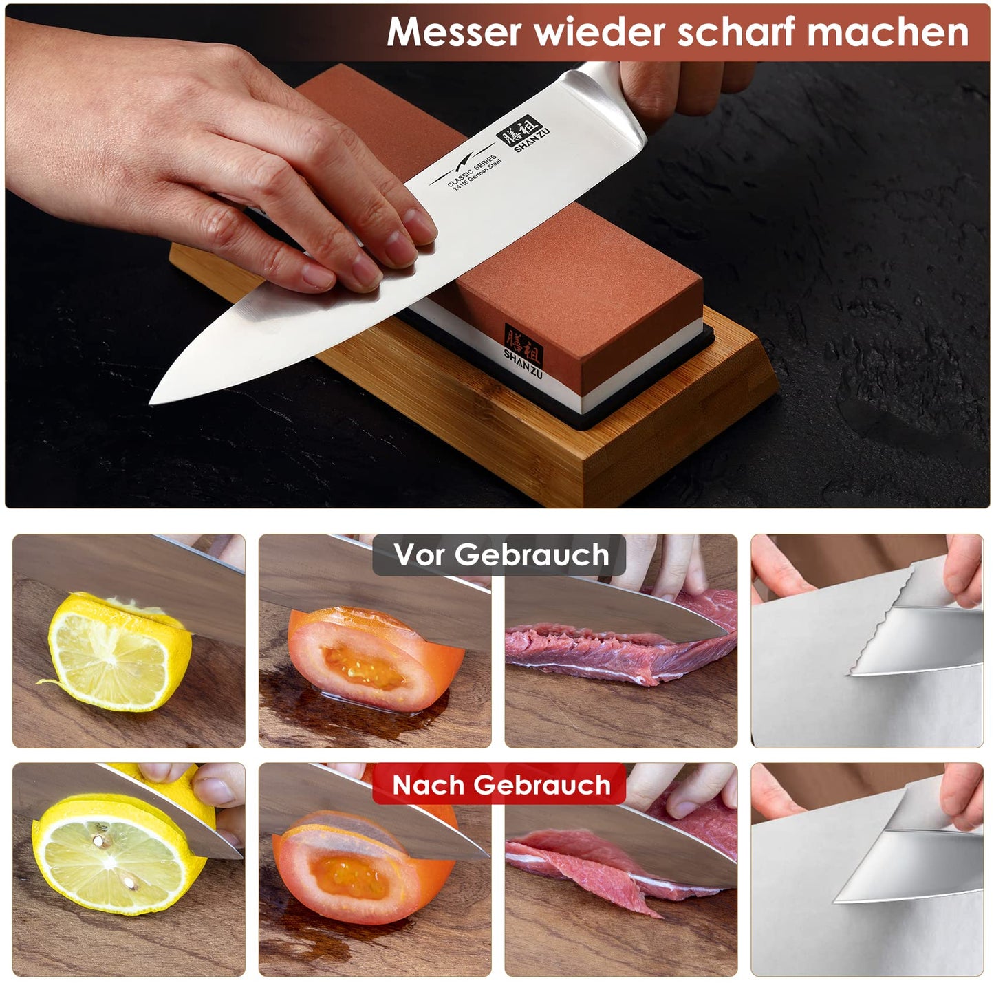 SHAN ZU Sharpening Stone Sharpening Stone Whetstone for Professional 2-in-1 Dual-Sided Knife Sharpener, Grit 1000/6000 with Non-Slip Silicone Holder for Kitchen Knives
