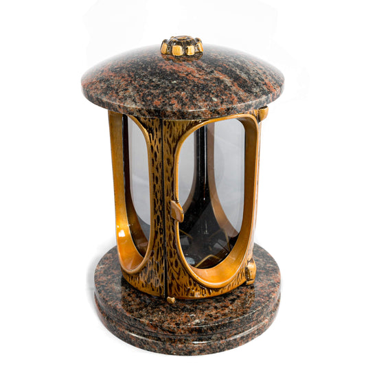Stylish grave lantern Elegant Granite Aurora India Height 23 cm/Ø 15 cm Grave light Grave lamp Granite lamp Granite lantern Bronze with base Grave decoration
