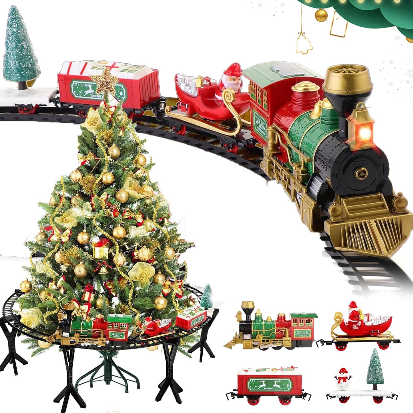 Electric train set for kids - Christmas train around the Christmas tree, railroad track set with sounds, toy for ages 8 and up