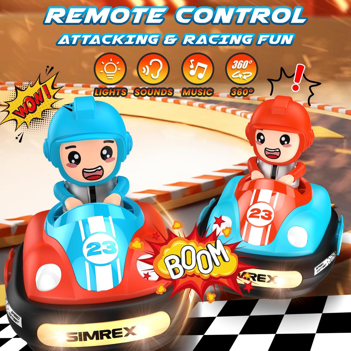 SIMREX Remote Control Car 2 Pack, Remote Control Bumper Cars for Kids with LED Lights, Sound, Battle Stunt Cars, perfect RC Bumper Cars Toddler Toy for Ages 3+ years old Boys Girls