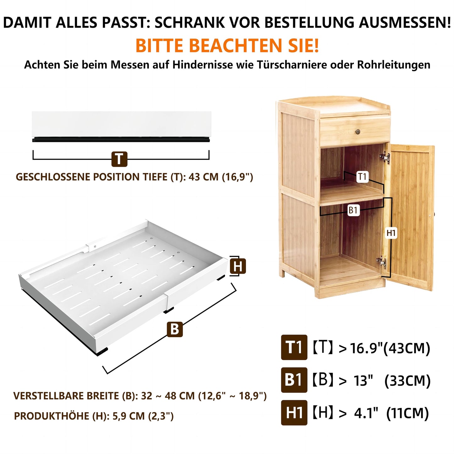 WISD Telescopic Drawer - Pull-Out Cabinet Organizer With 3 Rails - No Drilling - Adjustable Width (32-48cm) - Cabinet Drawers Pull-Out for Kitchen, Pantry, Bathroom (White, 2 Pieces)