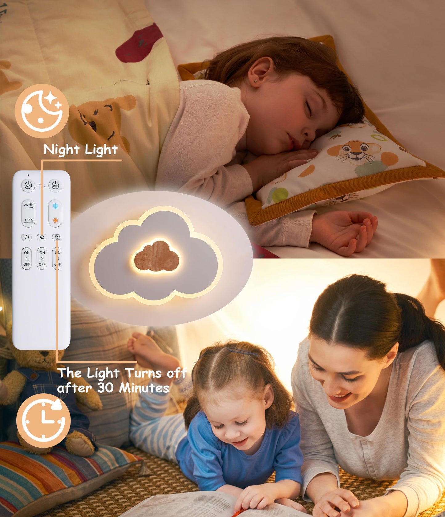 FANLG LED ceiling light Clouds, 26W 50CM Kids light ceiling light dimmable with remote control 3000-6000K, creative cloud light wooden ceiling light for children's room | Bedroom | Living room
