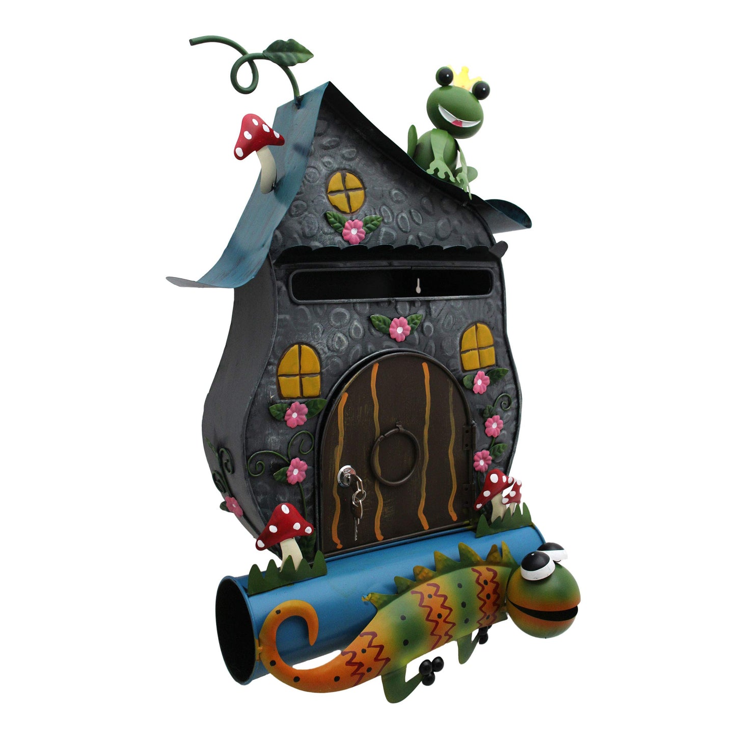 Mailbox Postbox Metal painted, Wall-mounted mailbox with newspaper holder A4, (storybook house)