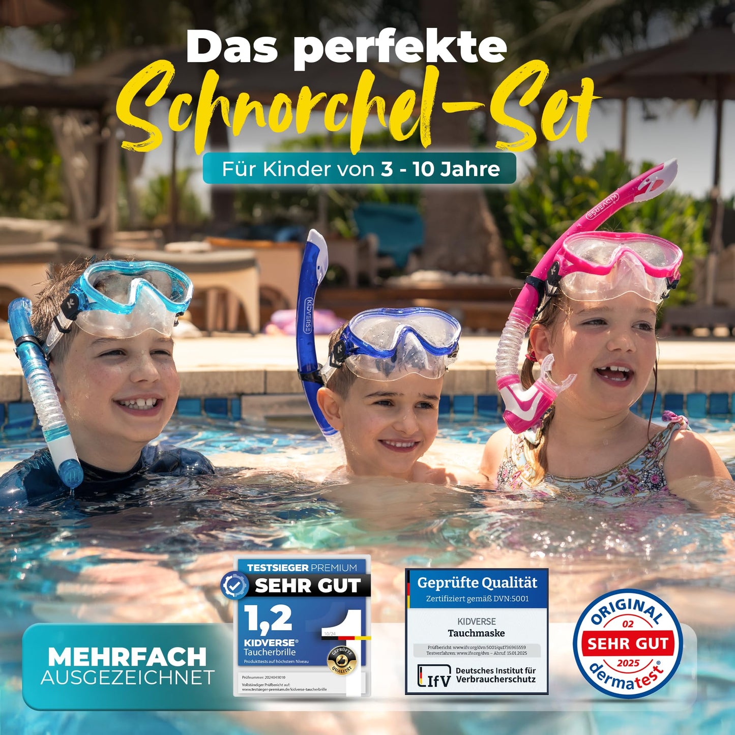 KIDVERSE Kids' snorkel set for boys and girls includes goggles and snorkel. Dive mask and child-sized snorkel for underwater adventures.