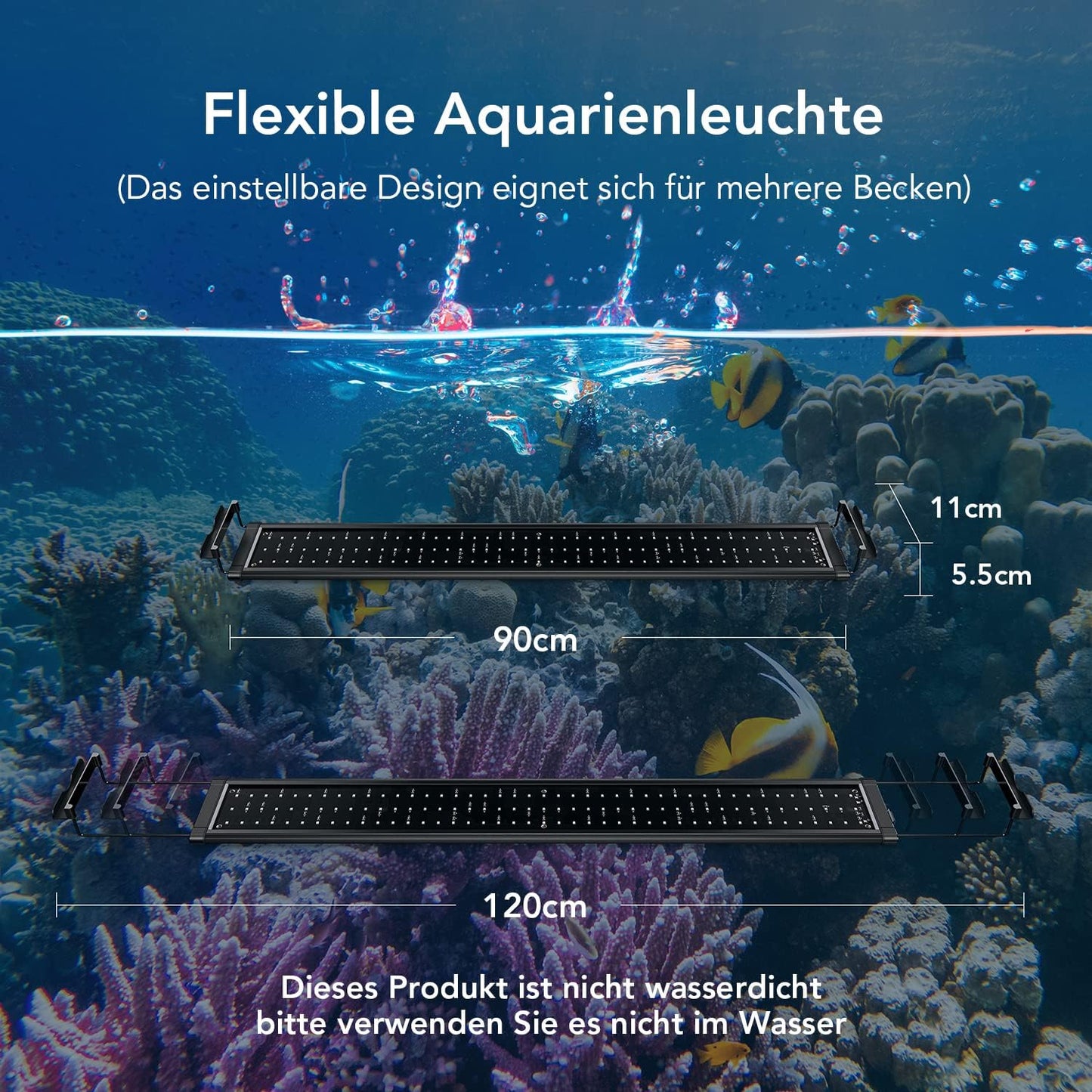 Honpal Aquarium Lighting LED Aquarium Lighting 90cm-120cm 18W Blue Aquarium Lamp with Timer for Freshwater Aquariums 3 Mode Dimming 24/7 Lighting Cycle