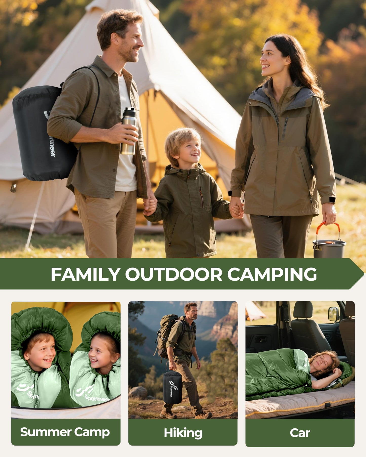Outdoor Sleeping Bag - Sportneer Adult and Kids Sleeping Bag - Winter Sleeping Bag, Camping Sleeping Bag Lightweight Portable for Camping Hiking Backpacking