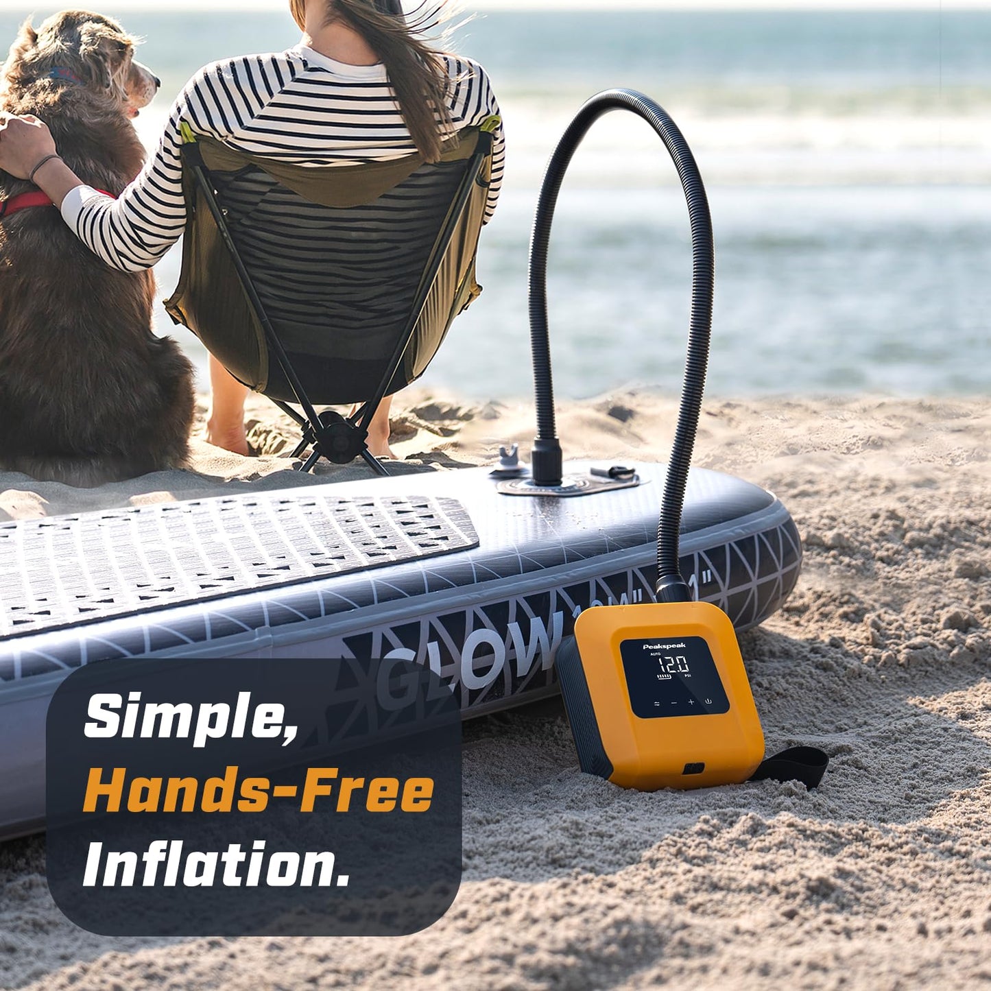 Peakspeak 20PSI Electric SUP Pump with Battery - Rechargeable, Intelligent Inflation/Deflation, Automatic Shut-off for SUP Boards, Kayak, Floats, Kites, Tent, Mattress, White